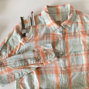 J. Crew- Cotton Perfect Shirt in Teal Plaid